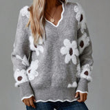 Thea | Pulover floral elegant cu decolteu în V