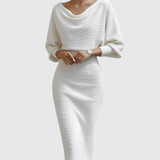 Violeta – Rochie Midi Drapată cu Mâneci Ample