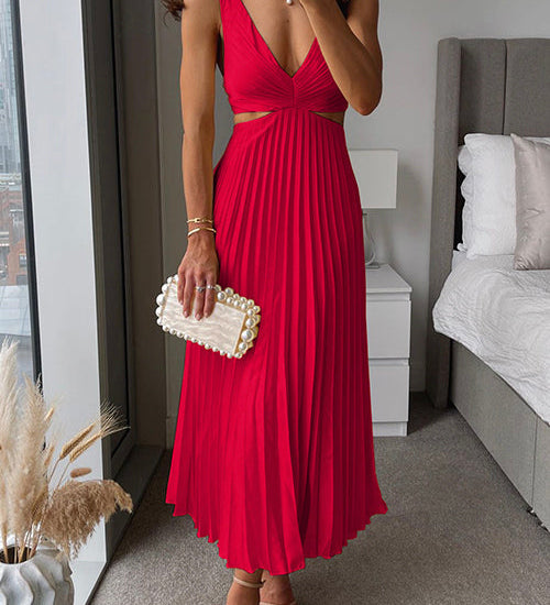 Dorina – Rochie Midi Plisată cu Linie Clasică
