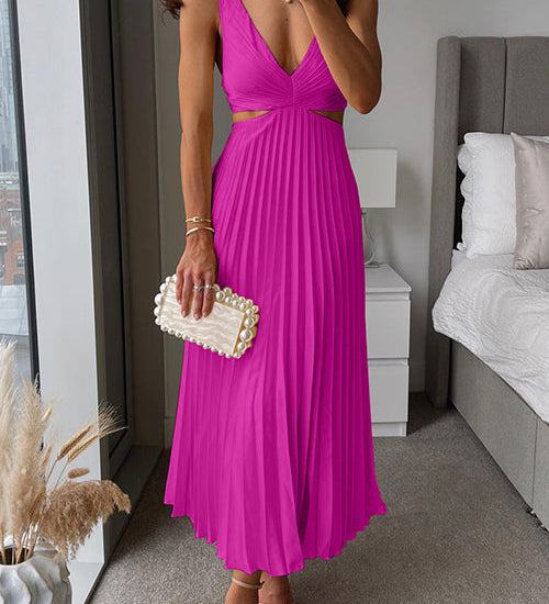 Dorina – Rochie Midi Plisată cu Linie Clasică