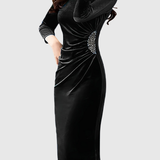 Cecilia – Rochie din Catifea cu Drapaj și Deschidere