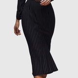 Tatiana – Rochie Cămașă Midi Neagră cu Dungi Fine