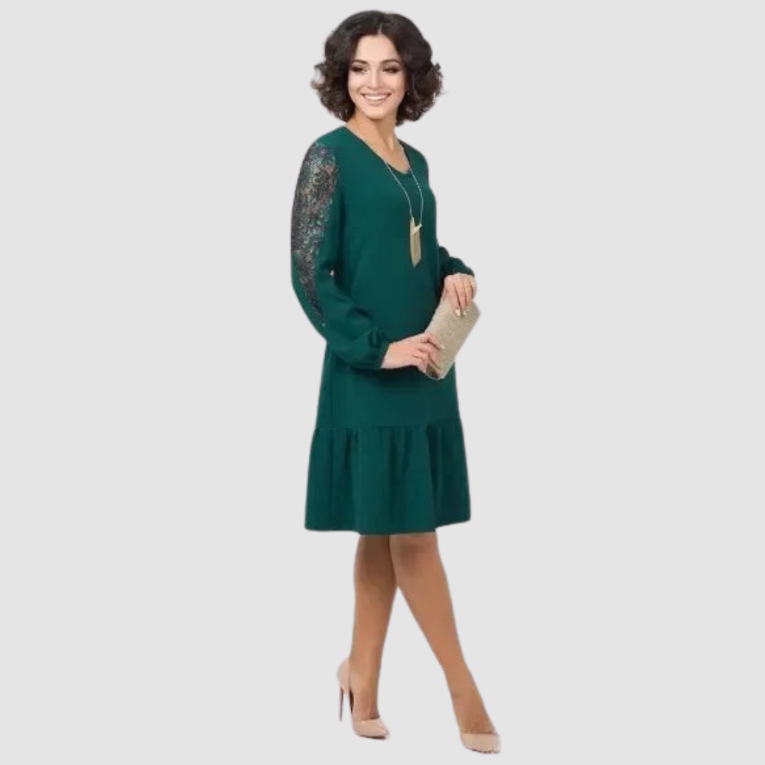 Mirela – Rochie Midi cu Mâneci din Dantelă