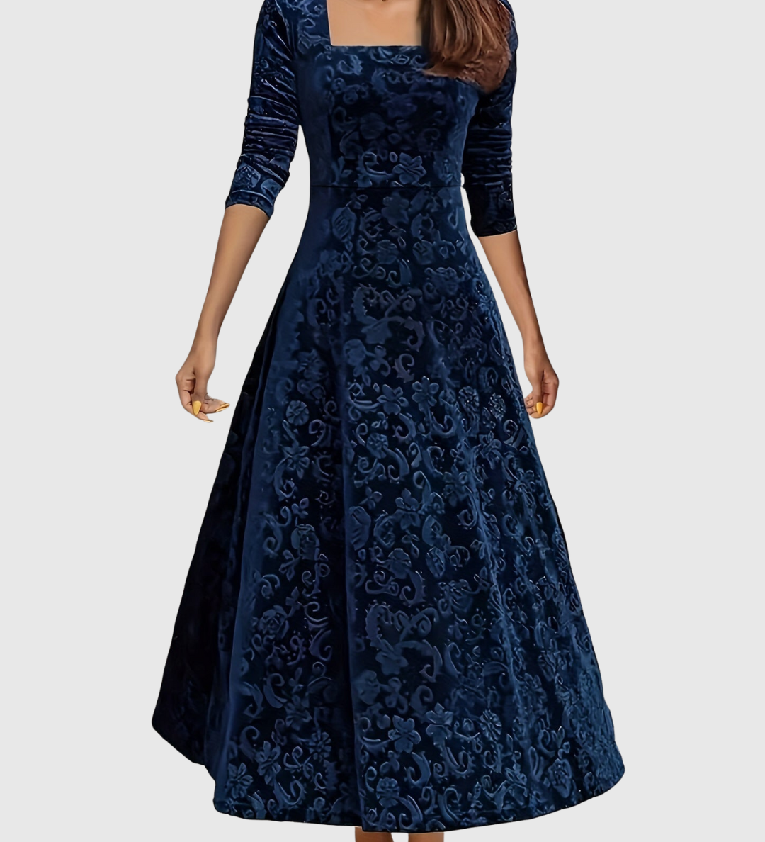 Nicoleta – Rochie Midi Florală din Catifea