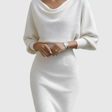 Violeta – Rochie Midi Drapată cu Mâneci Ample