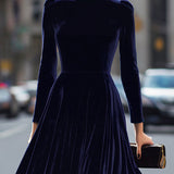 Adina – Rochie Midi din Catifea Bleumarin