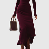 Daciana – Rochie Maxi Bordo cu Guler Înalt