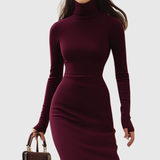 Daciana – Rochie Maxi Bordo cu Guler Înalt