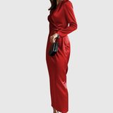Ileana – Rochie Satinată Petrecută cu Mâneci Lungi