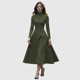 Otilia – Rochie Evazată cu Guler Înalt și Mâneci Lungi