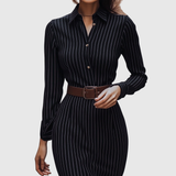 Tatiana – Rochie Cămașă Midi Neagră cu Dungi Fine