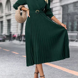 Elina – Rochie de Damă Elegantă Midi Plisată cu Mâneci Lungi