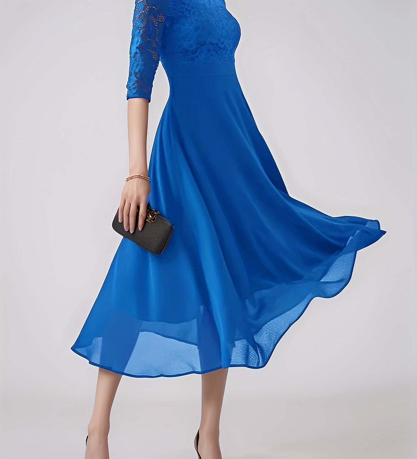 Clara – Rochie de Seară Bleumarin cu Dantelă