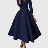 Ruxandra – Rochie Midi cu Talie Înaltă și Mâneci Bufante