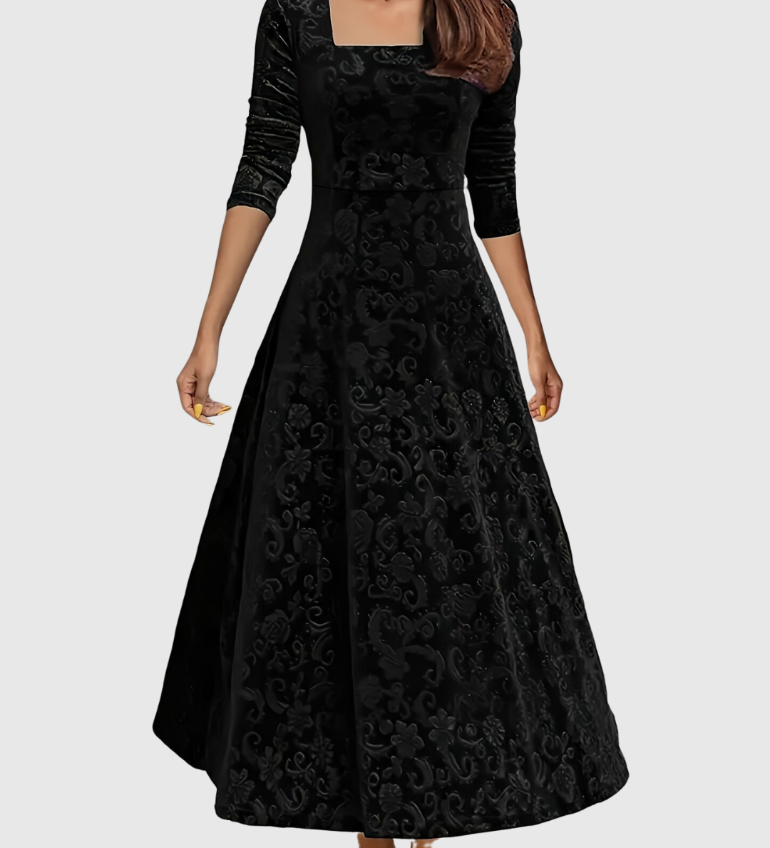Nicoleta – Rochie Midi Florală din Catifea