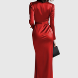 Ileana – Rochie Satinată Petrecută cu Mâneci Lungi