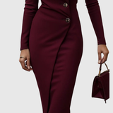 Antonia – Rochie Midi Bordo Petrecută cu Nasturi