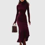 Daciana – Rochie Maxi Bordo cu Guler Înalt