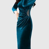 Cecilia – Rochie din Catifea cu Drapaj și Deschidere