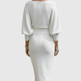 Violeta – Rochie Midi Drapată cu Mâneci Ample
