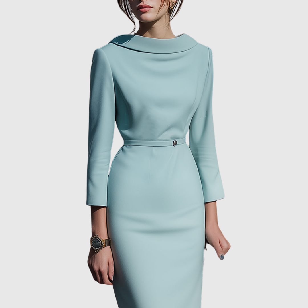 Iolanda – Rochie Midi Creion cu Decolteu Drapat