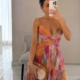 Zina – Rochie Maxi cu Imprimeu Tip Acvarelă