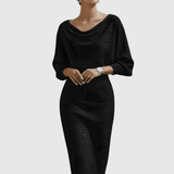 Violeta – Rochie Midi Drapată cu Mâneci Ample