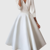 Ruxandra – Rochie Midi cu Talie Înaltă și Mâneci Bufante