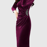 Cecilia – Rochie din Catifea cu Drapaj și Deschidere