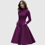 Otilia – Rochie Evazată cu Guler Înalt și Mâneci Lungi