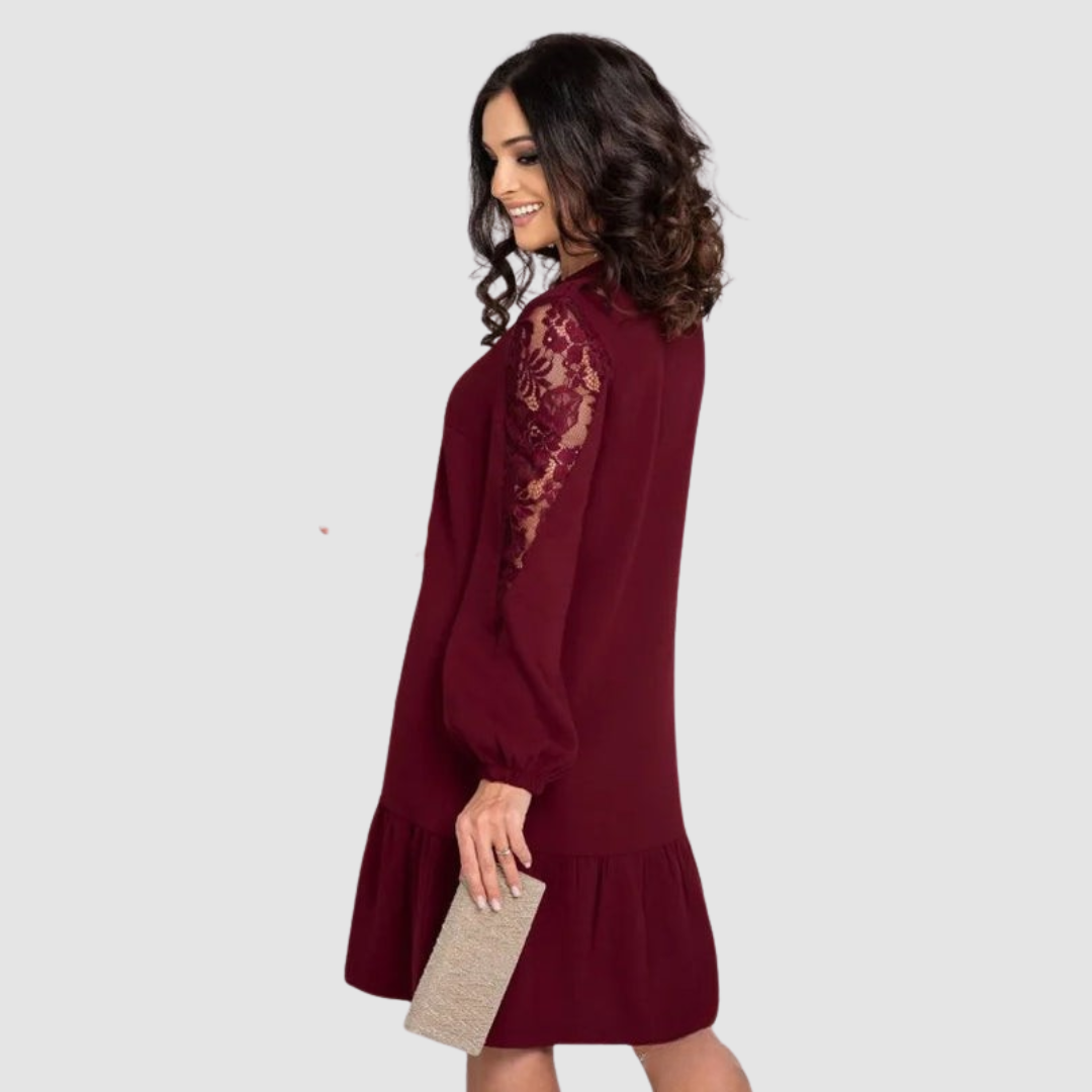 Mirela – Rochie Midi cu Mâneci din Dantelă