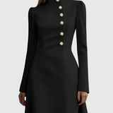 Zoe – Rochie Evazată cu Nasturi Aurii