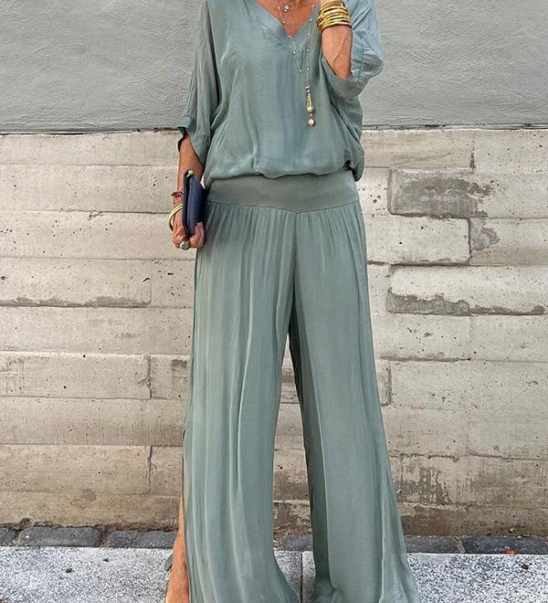 Larisa – Compleu Chic Estival Cu Pantaloni Fluizi