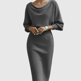 Violeta – Rochie Midi Drapată cu Mâneci Ample