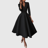 Ruxandra – Rochie Midi cu Talie Înaltă și Mâneci Bufante