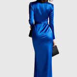 Ileana – Rochie Satinată Petrecută cu Mâneci Lungi