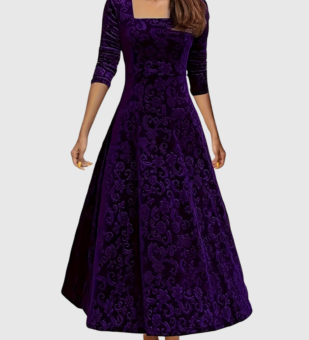 Nicoleta – Rochie Midi Florală din Catifea