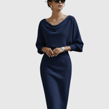 Violeta – Rochie Midi Drapată cu Mâneci Ample