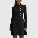 Zoe – Rochie Evazată cu Nasturi Aurii