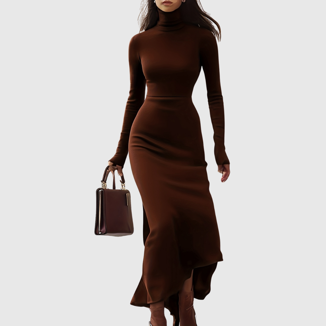 Valeria – Rochie Mulată cu Guler Înalt