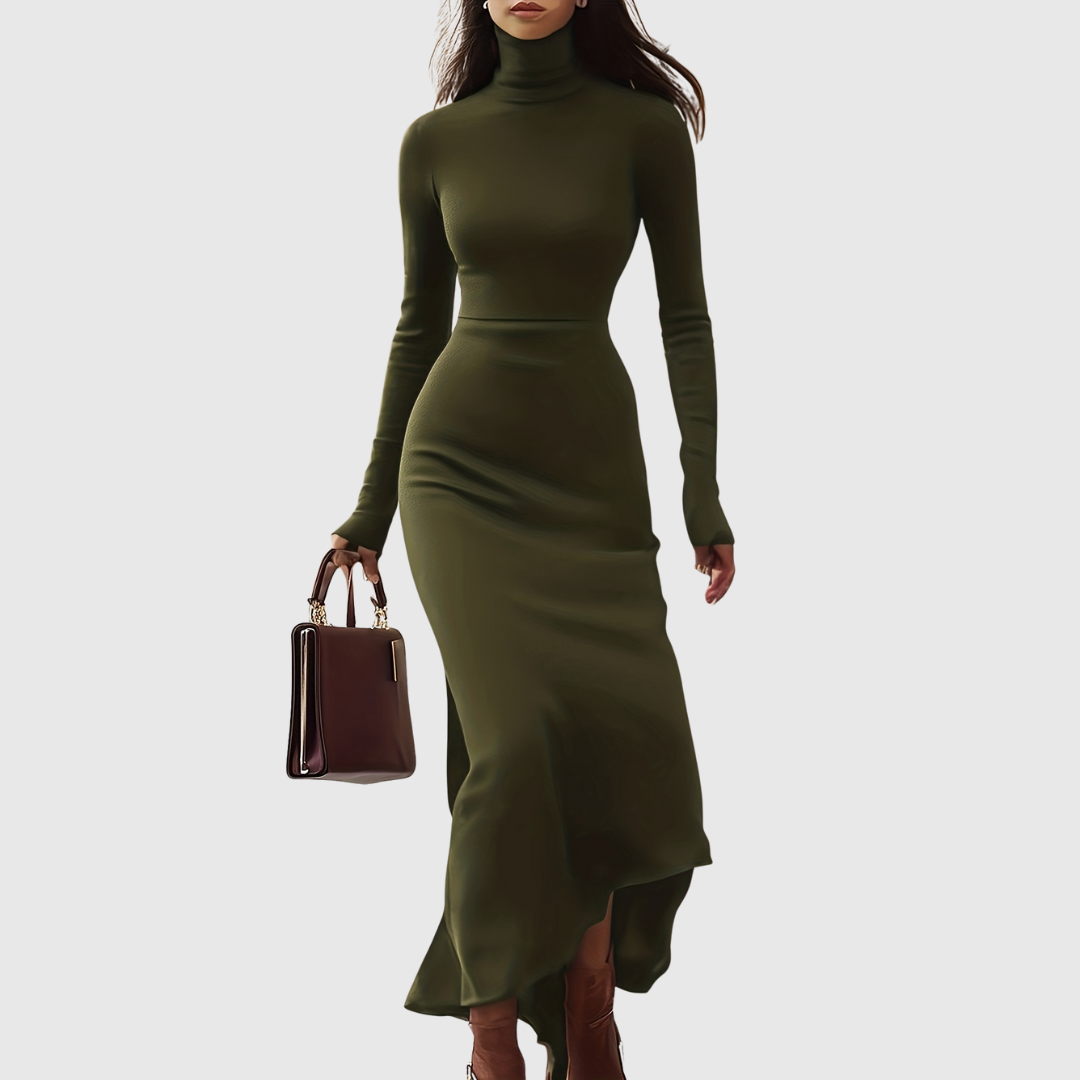 Valeria – Rochie Mulată cu Guler Înalt