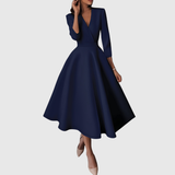Ruxandra – Rochie Midi cu Talie Înaltă și Mâneci Bufante