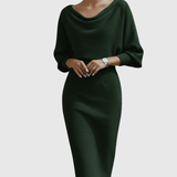 Violeta – Rochie Midi Drapată cu Mâneci Ample