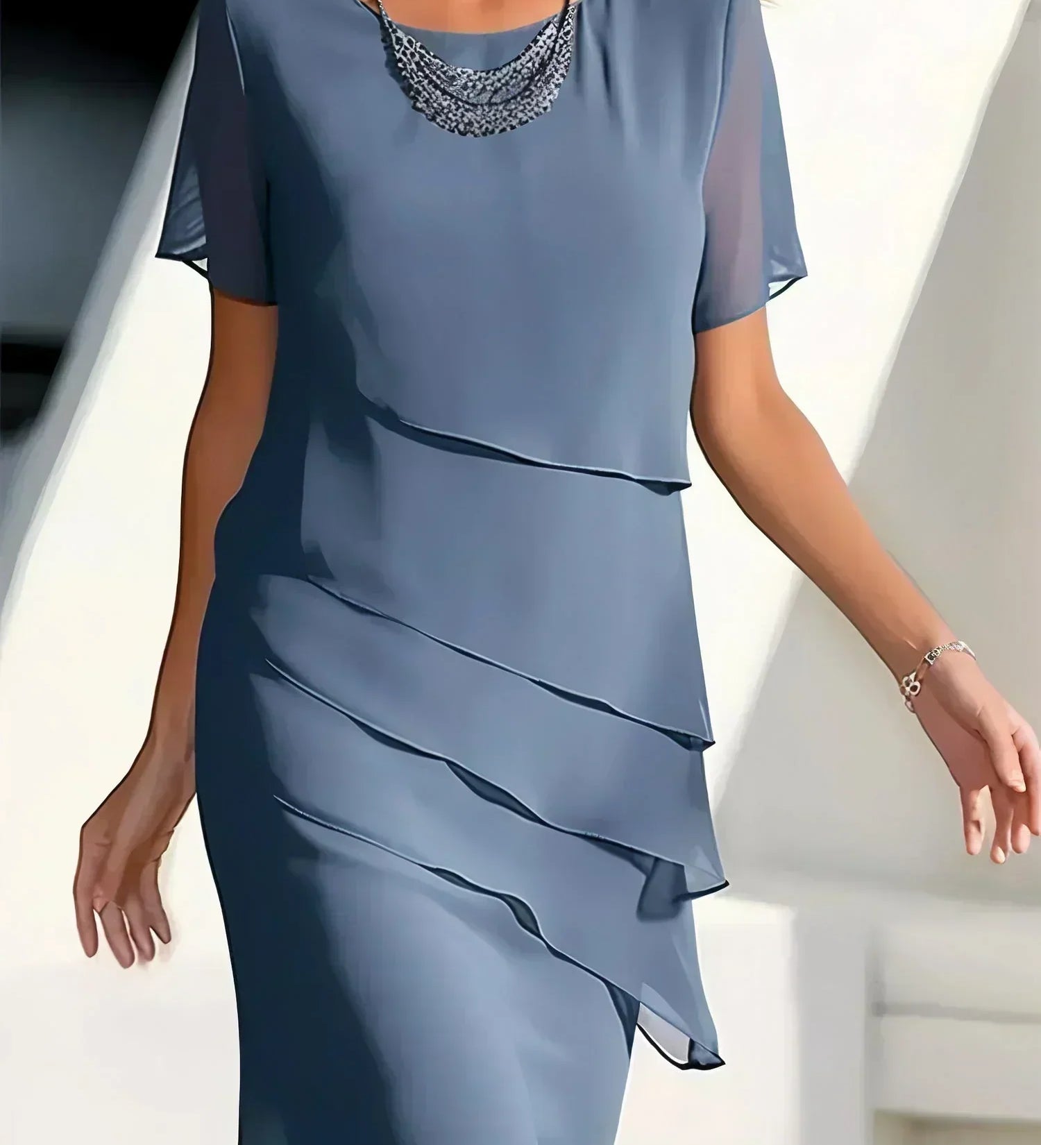 Ilinca – Rochie Midi din Chiffon cu Straturi Suprapuse