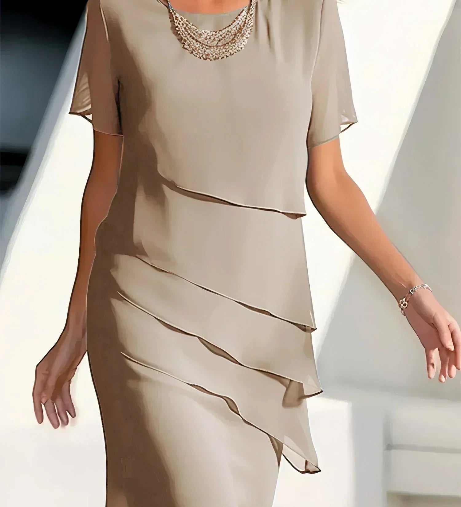 Ilinca – Rochie Midi din Chiffon cu Straturi Suprapuse