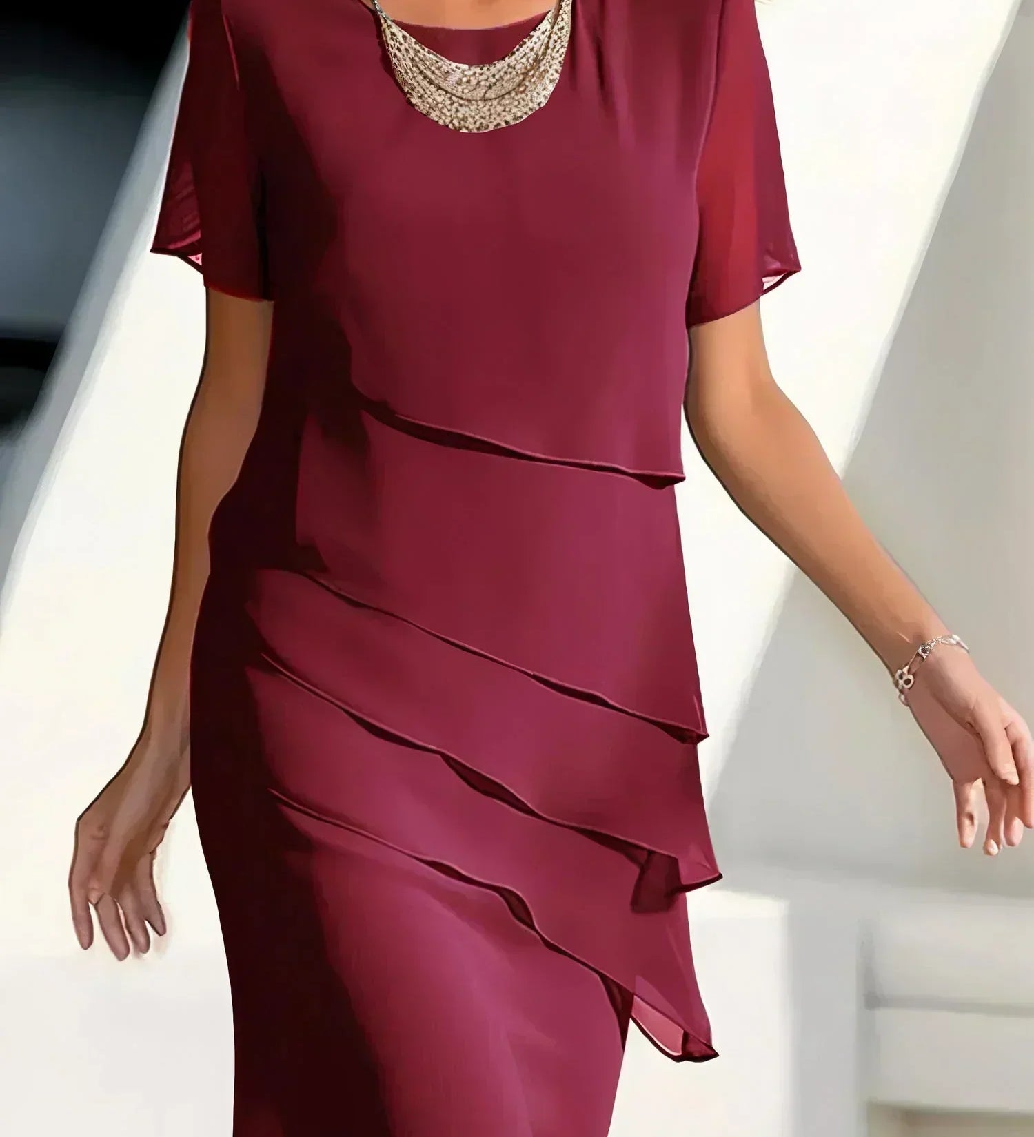 Ilinca – Rochie Midi din Chiffon cu Straturi Suprapuse