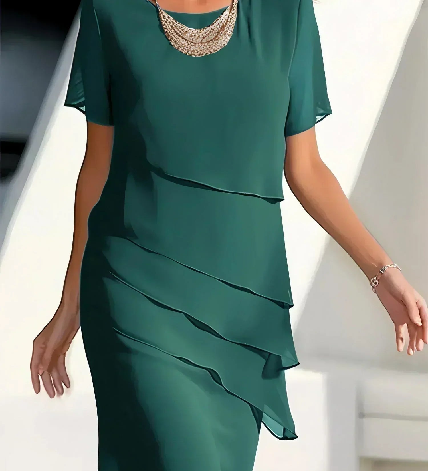 Ilinca – Rochie Midi din Chiffon cu Straturi Suprapuse