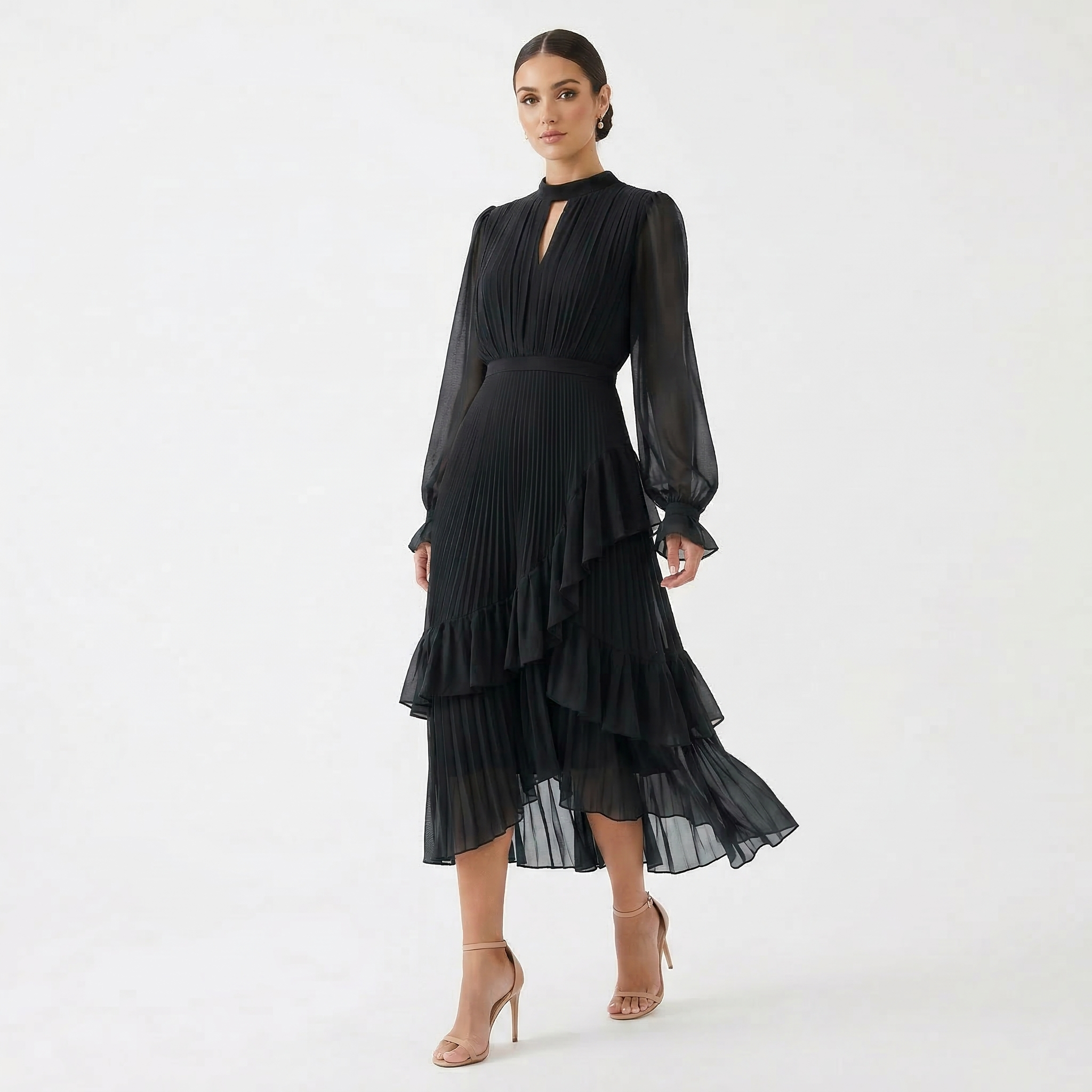 Eugenie – Rochie Plisată cu Mâneci Vaporoase
