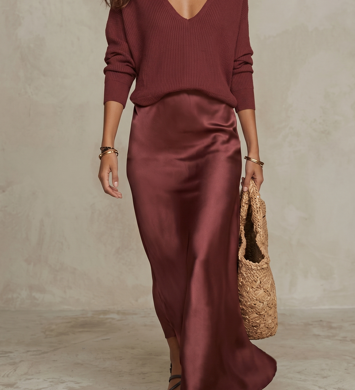 Anca – Set Rochie Satin și Pulover