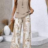 Alina – Compleu Chic Estival Cu Imprimeu Botanic Bej